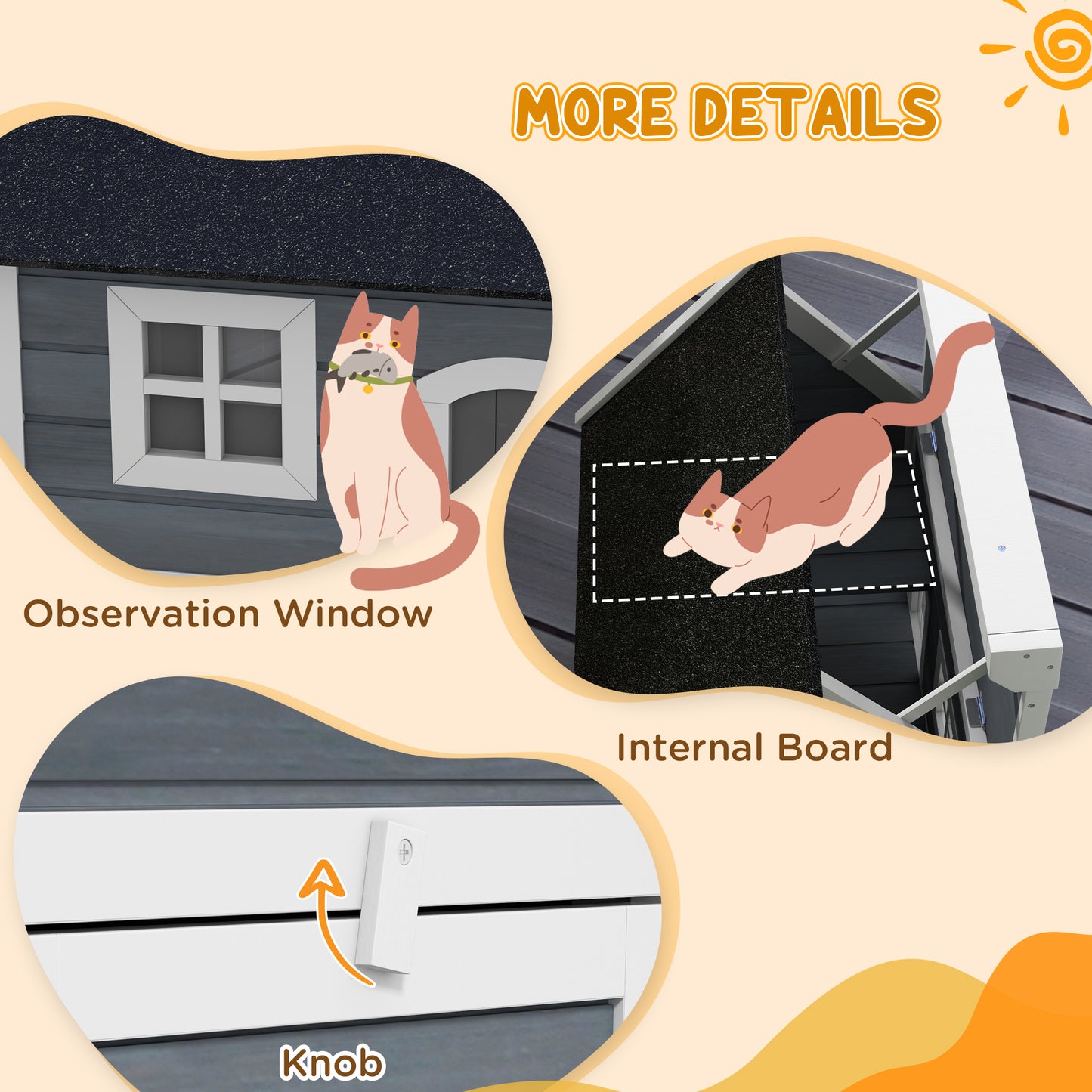 Outdoor Feral Cat House with Openable Asphalt Roof - Grey