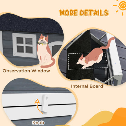 Outdoor Feral Cat House with Openable Asphalt Roof - Grey