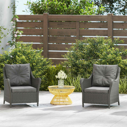2 Pieces Rattan Garden Chairs, Cushioned Rattan Chairs, Dark Grey