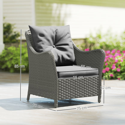 2 Pieces Rattan Garden Chairs, Cushioned Rattan Chairs, Dark Grey