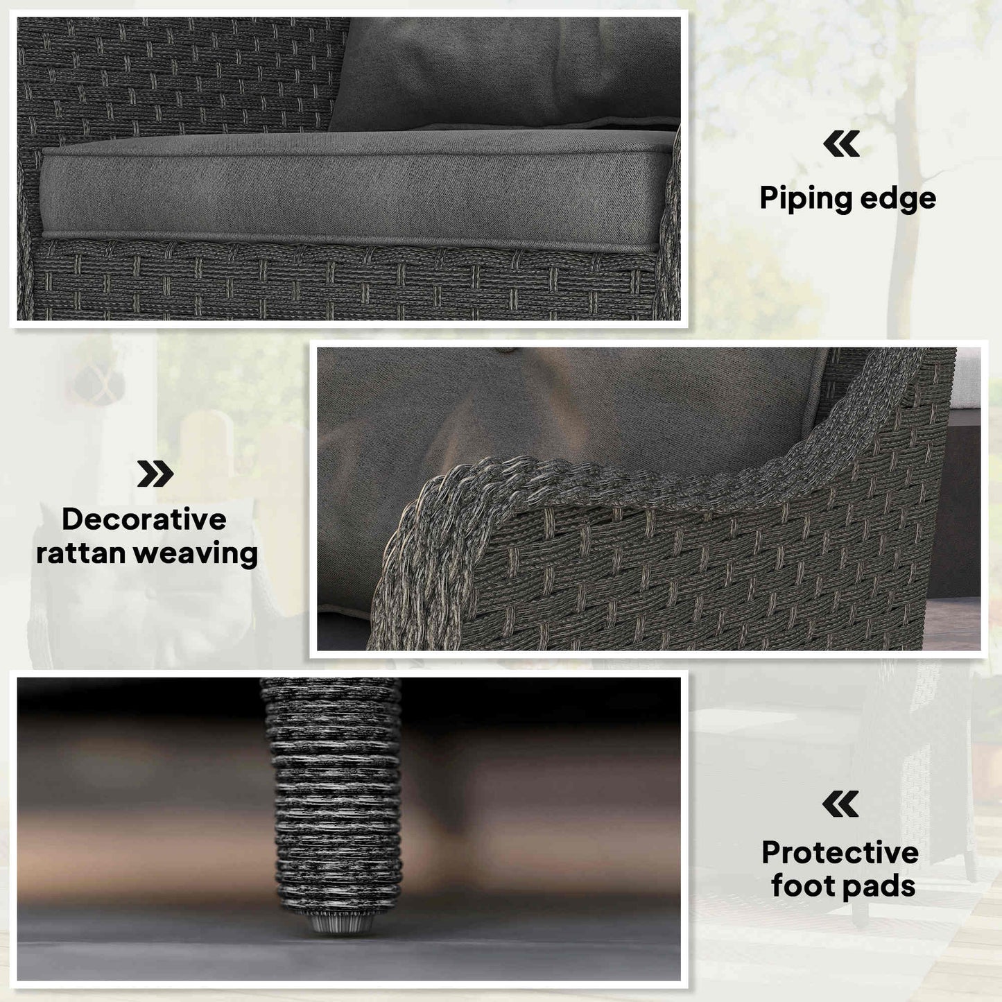 2 Pieces Rattan Garden Chairs, Cushioned Rattan Chairs, Dark Grey