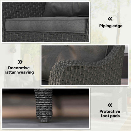 2 Pieces Rattan Garden Chairs, Cushioned Rattan Chairs, Dark Grey