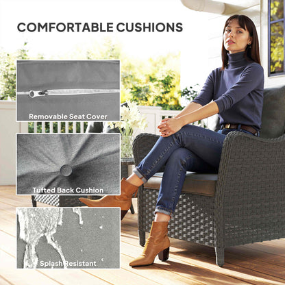 2 Pieces Rattan Garden Chairs, Cushioned Rattan Chairs, Dark Grey