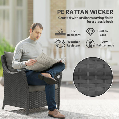 2 Pieces Rattan Garden Chairs, Cushioned Rattan Chairs, Dark Grey