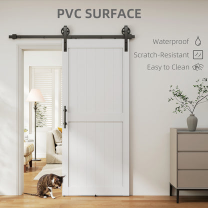 183cm Sliding Barn Door Kit, Sliding Door with Track, Hardware, Upgraded Rollers and Floor Guide, Industrial Handle, Water-Proof PVC Surface, White