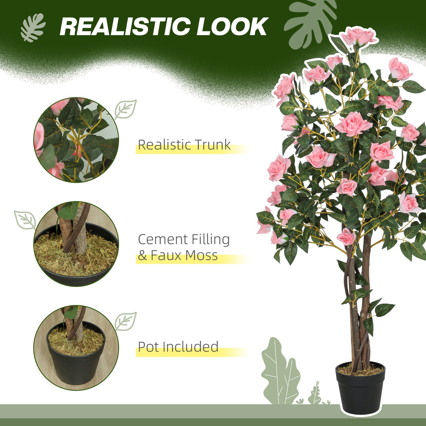 Set of 2 Decorative Artificial Plants Rose Trees in Pot, Pink
