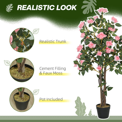 Set of 2 Decorative Artificial Plants Rose Trees in Pot, Pink