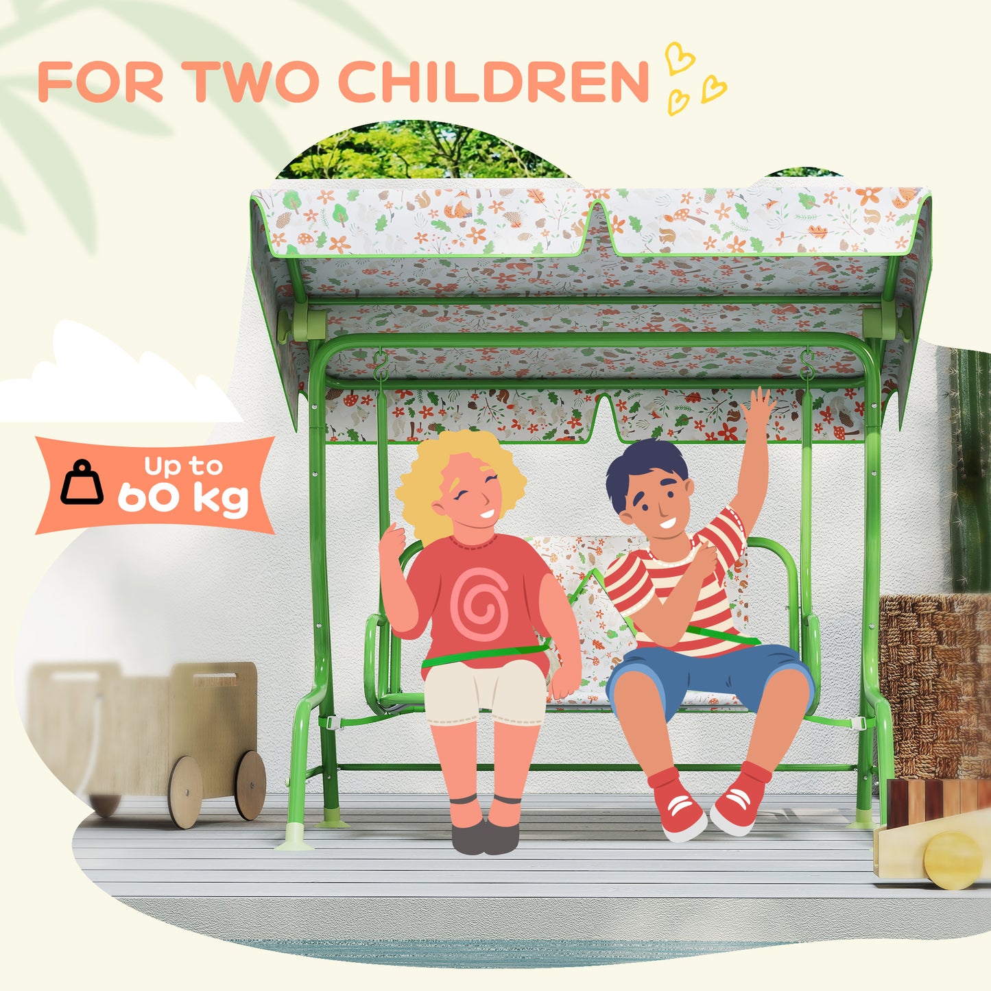 Kids Garden Swing Chair, Swing Seat with Adjustable Canopy, Green