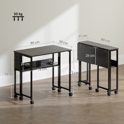 80 cm Foldable Computer Desk on Wheels for Small Spaces, Black