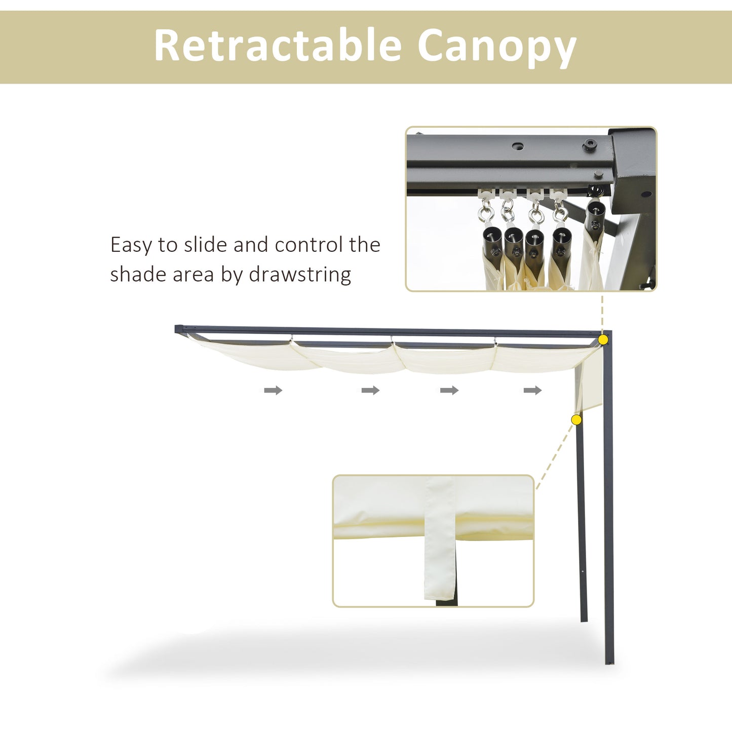 3 x 3(m) Outdoor Pergola Retractable Canopy Wall Mounted Gazebo Cream