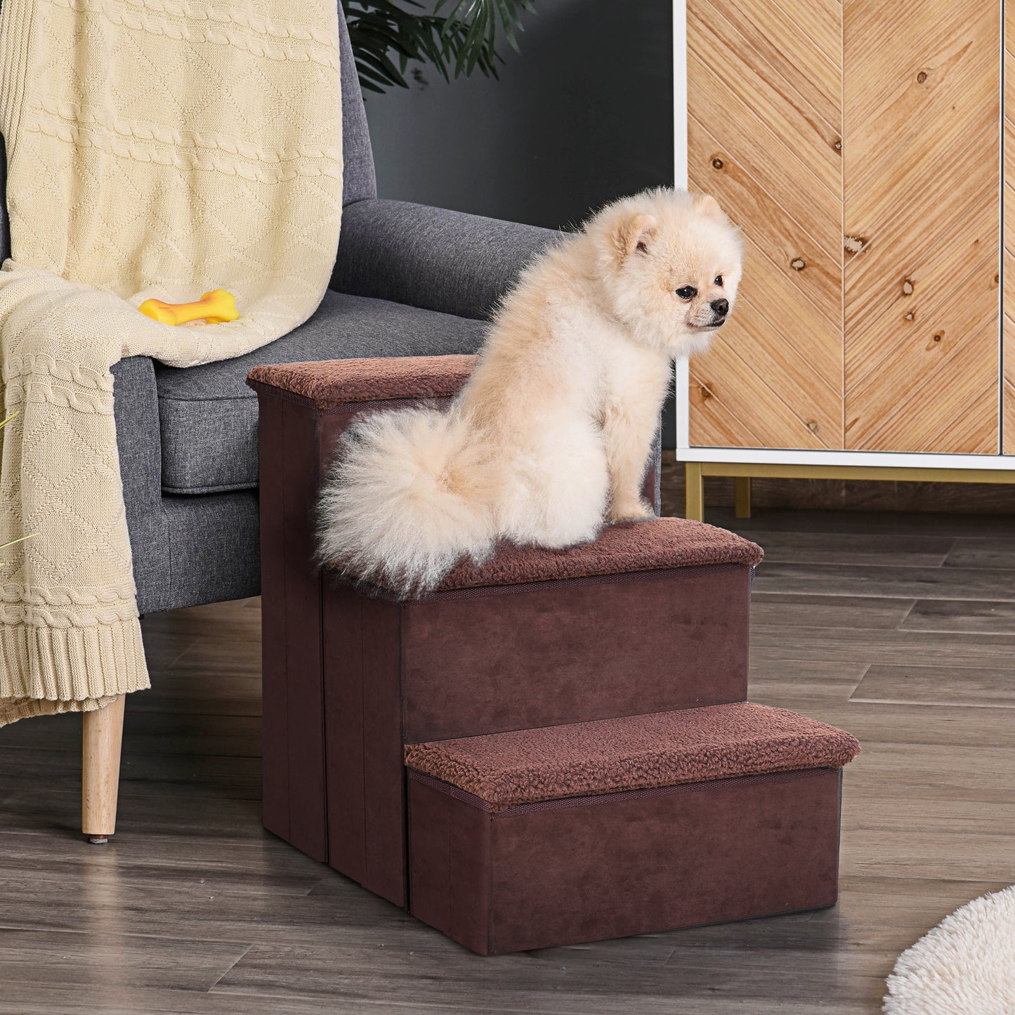 3 Step Pet Stairs Portable Mobility Assistance w/ Washable Cover Brown