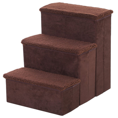 3 Step Pet Stairs Portable Mobility Assistance w/ Washable Cover Brown