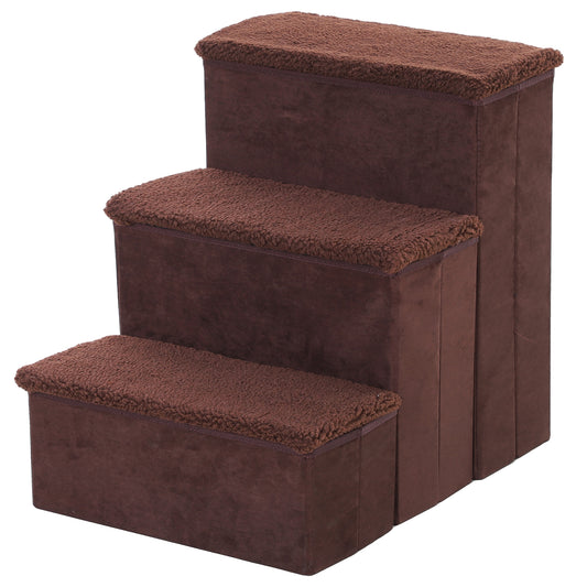 3 Step Pet Stairs Portable Mobility Assistance w/ Washable Cover Brown