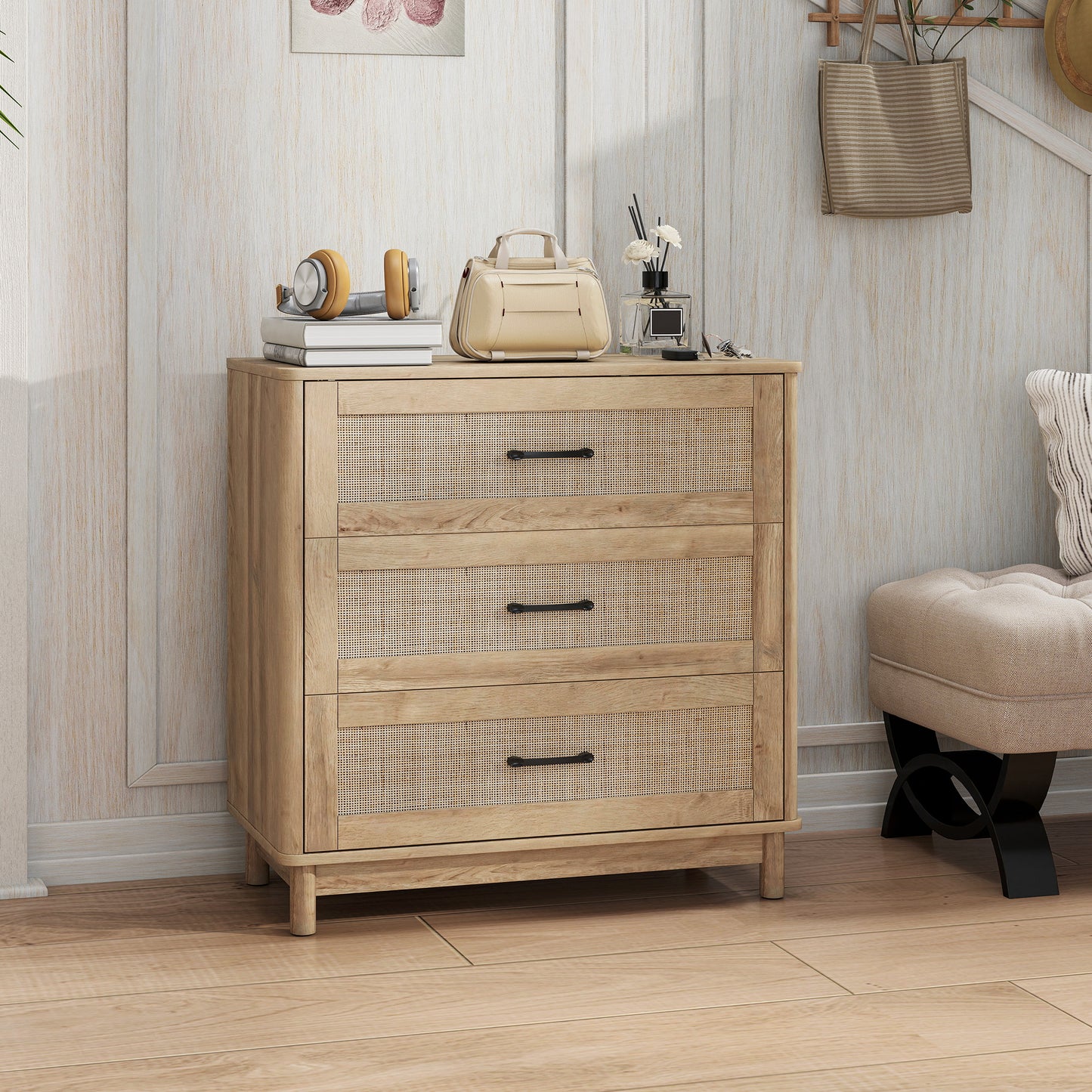 3 Drawer Chest of Drawers, Wide Storage Unit for Living Room, Oak