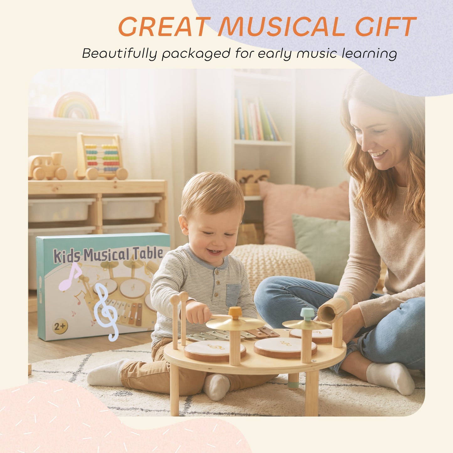 Baby Drum Kit, Wooden Kids Musical Instruments, Gift for Girls Boys