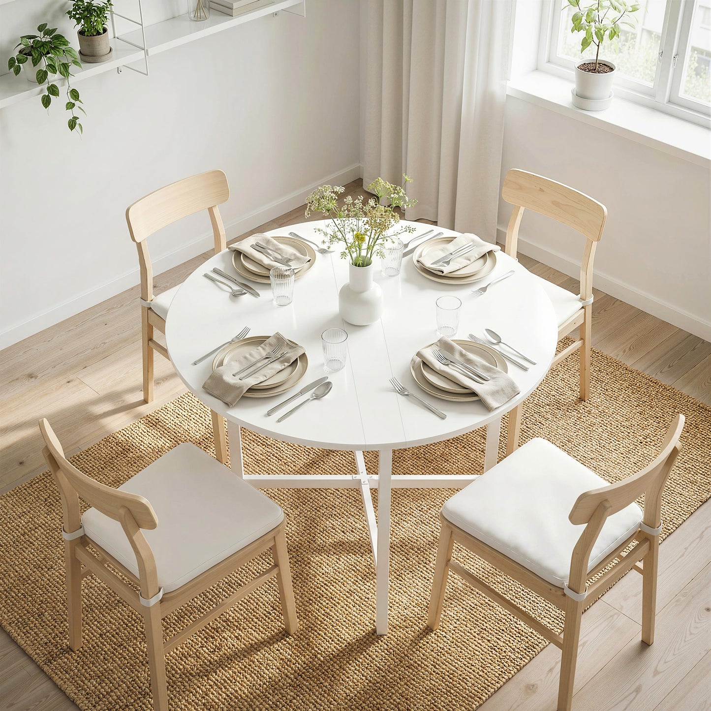 Folding Dining Table, Collapsible Drop Leaf Table for Small Spaces, Extendable Kitchen Table with Steel Frame, White
