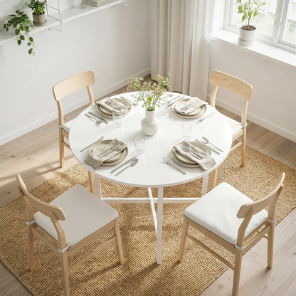 Folding Dining Table, Collapsible Drop Leaf Table for Small Spaces, Extendable Kitchen Table with Steel Frame, White