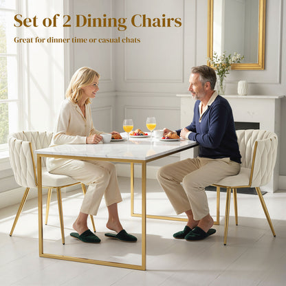 Upholstered Kitchen Chairs Set of 2 with Wrap-around Backrest, Cream
