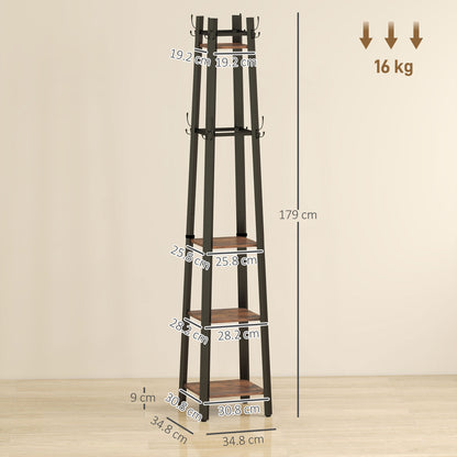 Industrial Coat Stand with 4 Storage Shelves and 8 Hooks Rustic Brown
