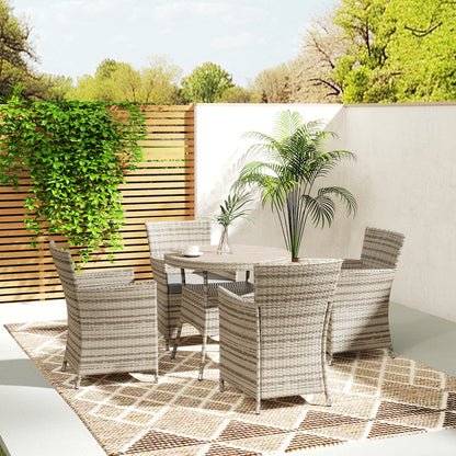 Rattan Dining Set for 4 with Cushions for Patio, Balcony, Grey