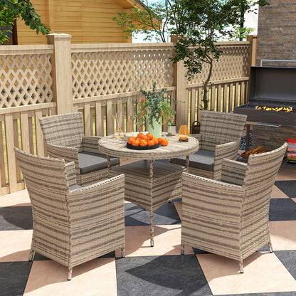 Rattan Dining Set for 4 with Cushions for Patio, Balcony, Grey