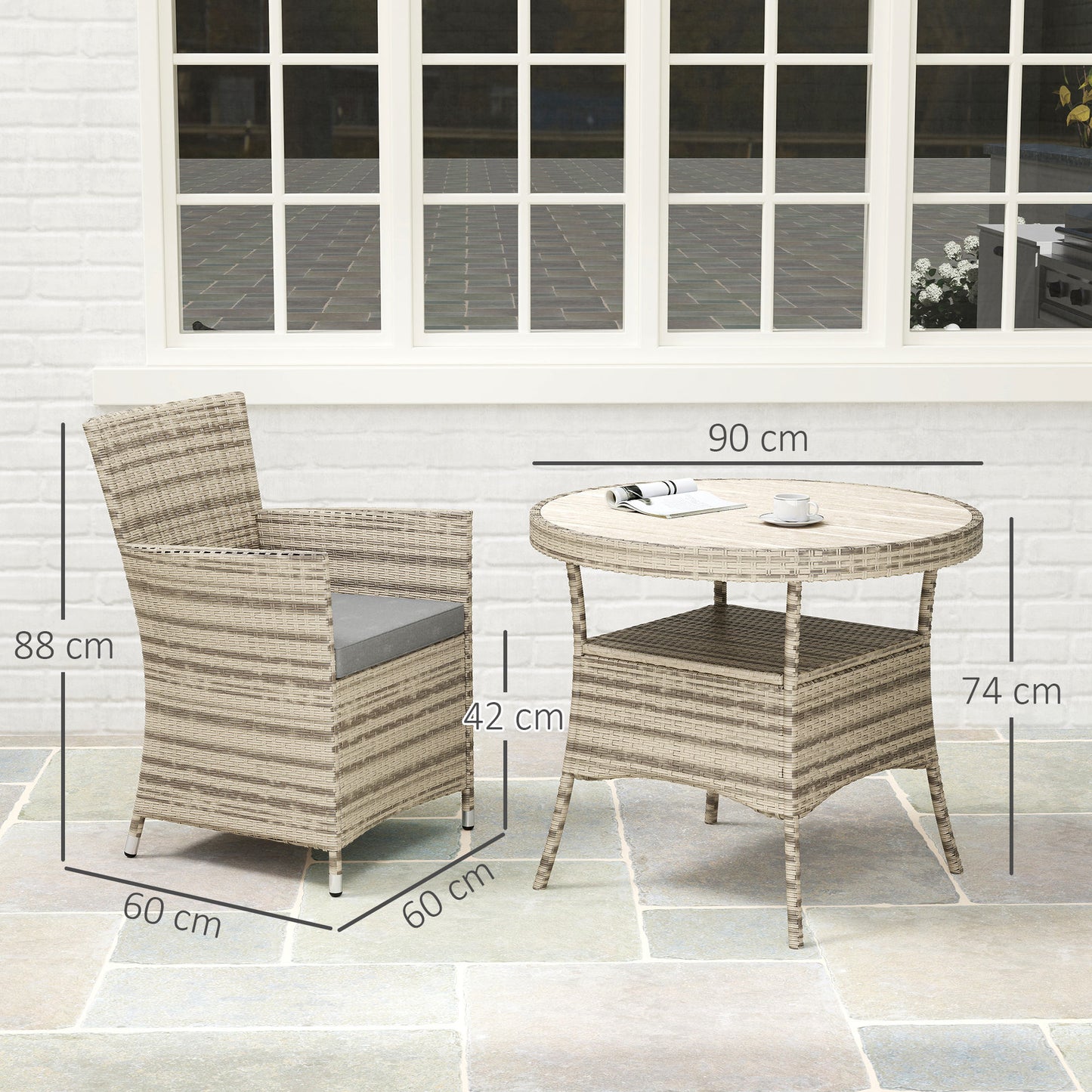 Rattan Dining Set for 4 with Cushions for Patio, Balcony, Grey
