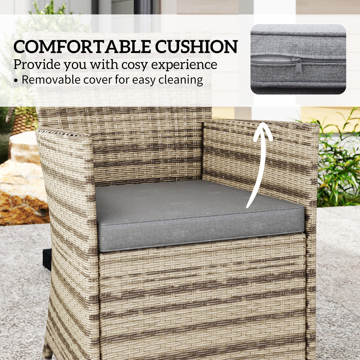 Rattan Dining Set for 4 with Cushions for Patio, Balcony, Grey