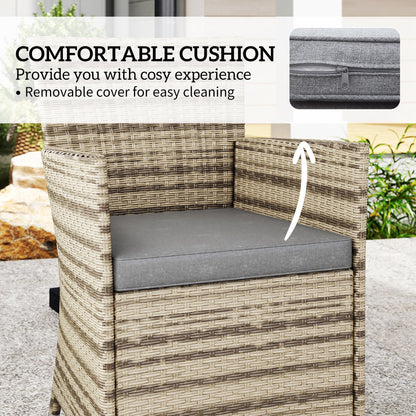 Rattan Dining Set for 4 with Cushions for Patio, Balcony, Grey