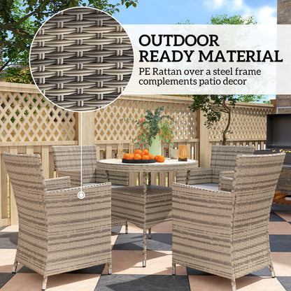 Rattan Dining Set for 4 with Cushions for Patio, Balcony, Grey