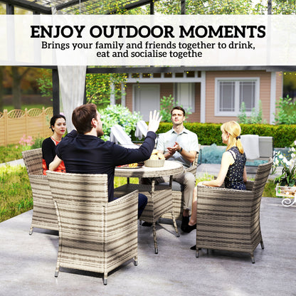 Rattan Dining Set for 4 with Cushions for Patio, Balcony, Grey
