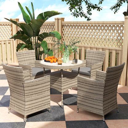 Rattan Dining Set for 4 with Cushions for Patio, Balcony, Grey