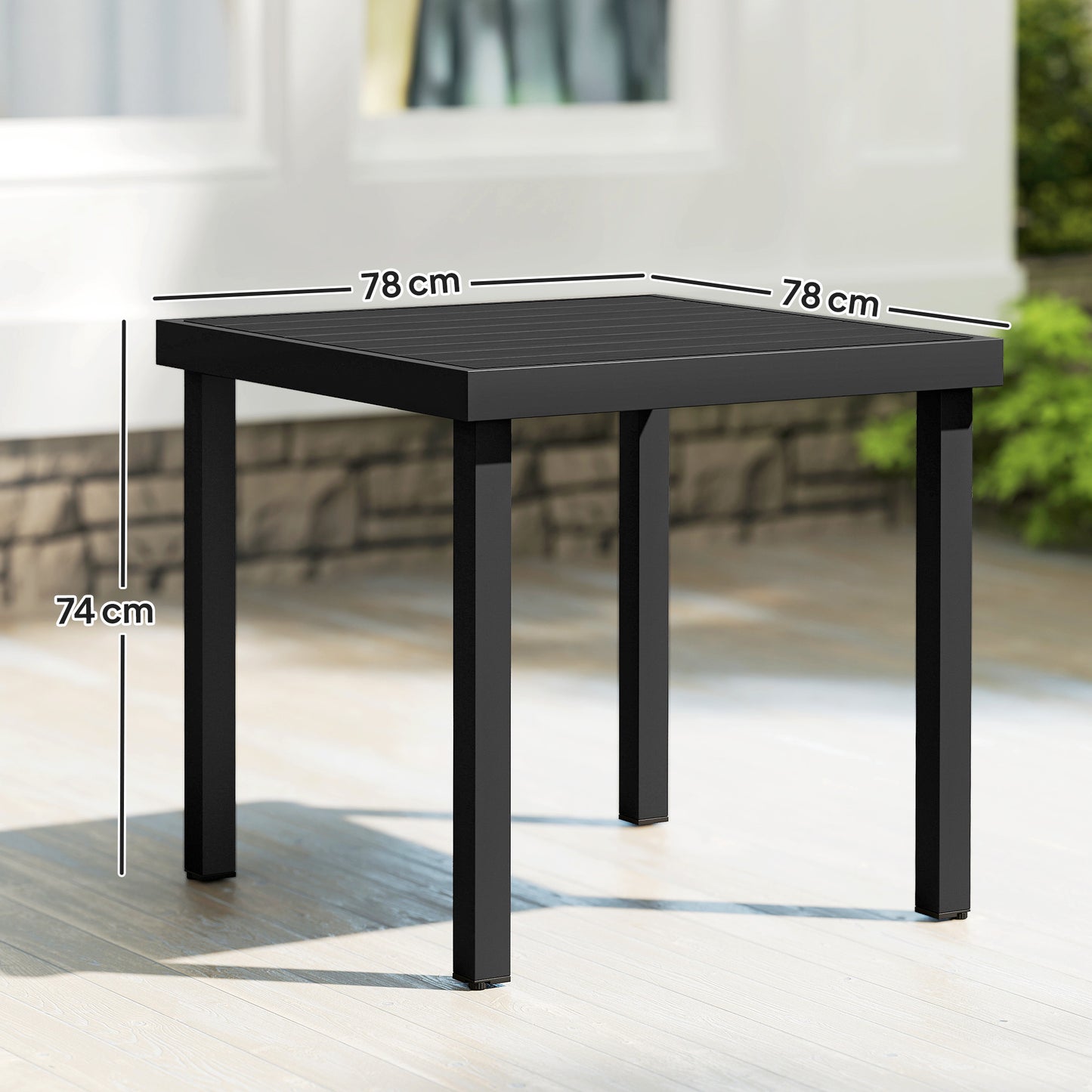 78 cm Garden Dining Table for 4, Square Outdoor Side Table, Black