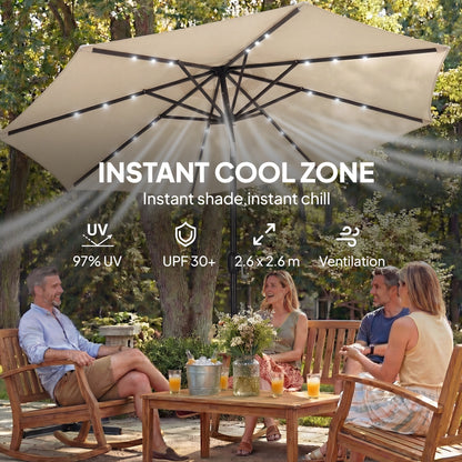 2.6 m Garden Parasol Umbrella with Light, Outdoor Patio Umbrella
