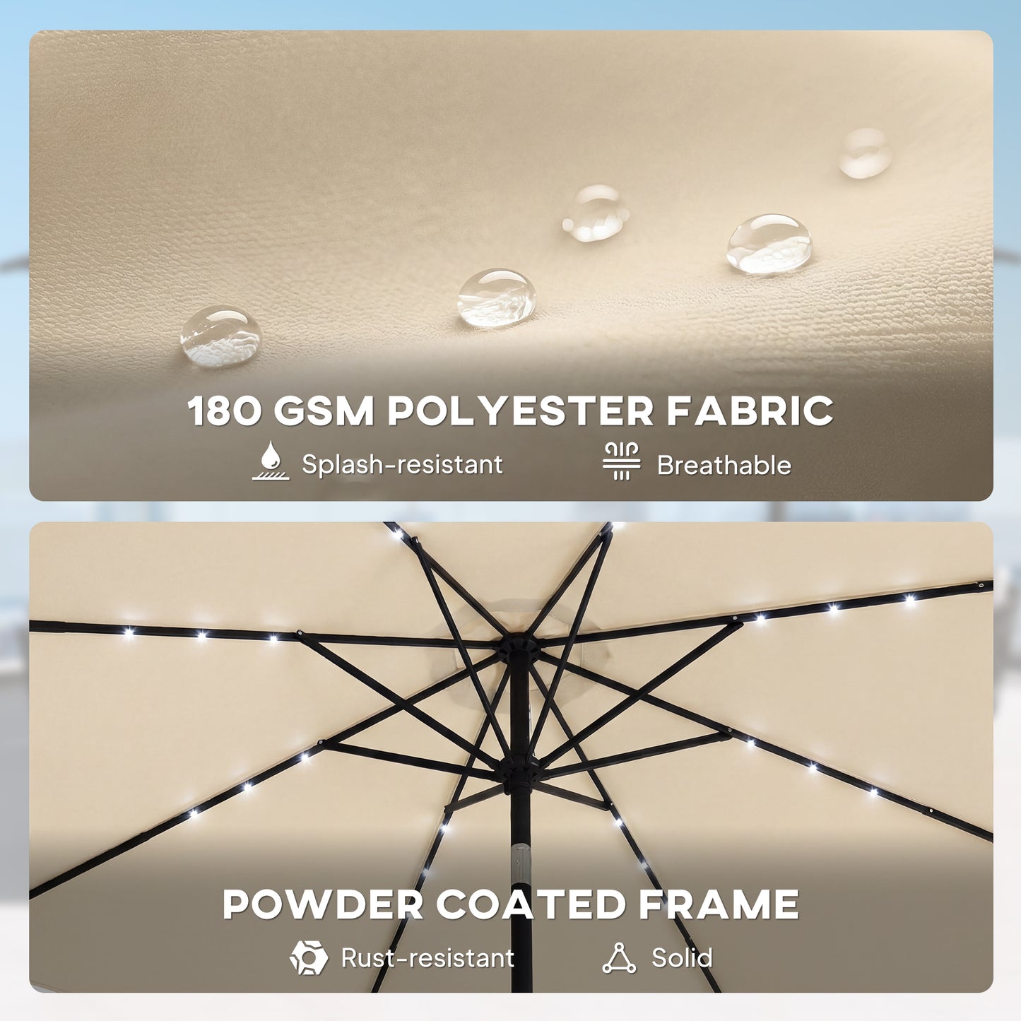 2.6 m Garden Parasol Umbrella with Light, Outdoor Patio Umbrella