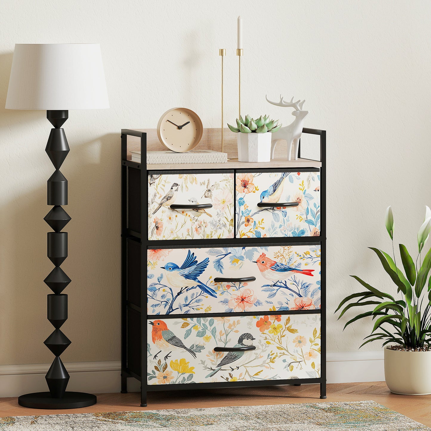 4-Drawer Chest of Drawers, Fabric Dresser, White