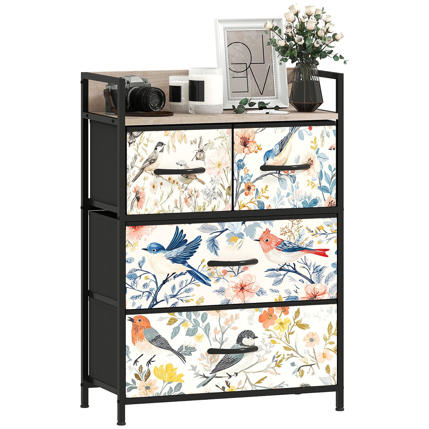 4-Drawer Chest of Drawers, Fabric Dresser, White