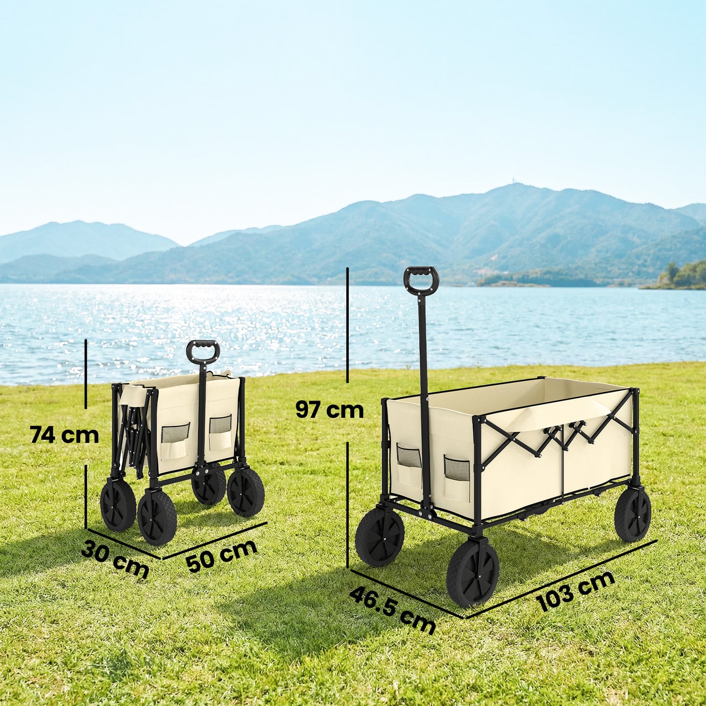 95L Foldable Festival Trolley on Wheels, Khaki