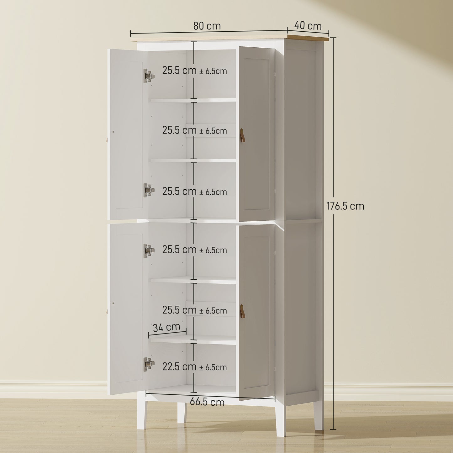 176.5 cm Tall Freestanding Pantry Storage Cabinet with 4 Doors White