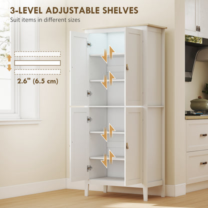 176.5 cm Tall Freestanding Pantry Storage Cabinet with 4 Doors White