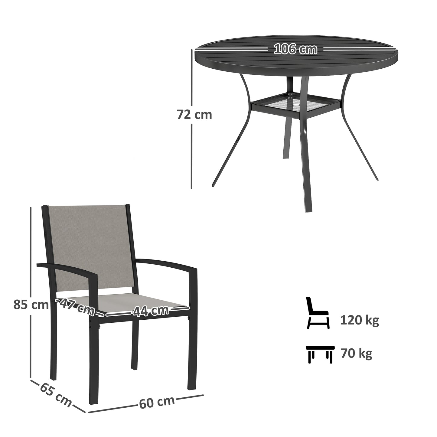 5 Piece Garden Furniture Set with Round Table & 4 Stackable Chairs