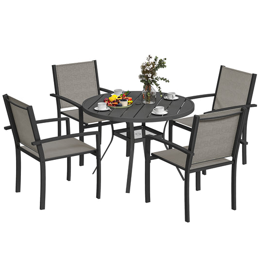 5 Piece Garden Furniture Set with Round Table & 4 Stackable Chairs