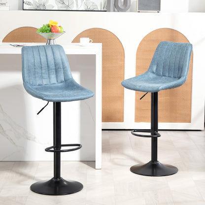 Set Of 2 Microfibre Retro Tub Bar Stools Metal Frame Footrest Seat Blue