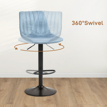 Set Of 2 Microfibre Retro Tub Bar Stools Metal Frame Footrest Seat Blue