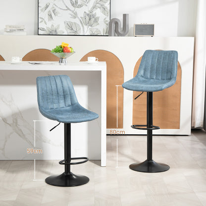 Set Of 2 Microfibre Retro Tub Bar Stools Metal Frame Footrest Seat Blue