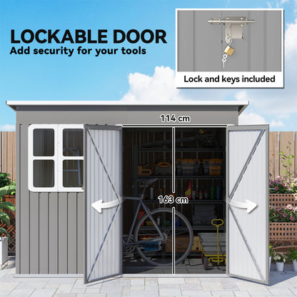 8.5 x 6ft Galvanised Steel Garden Shed with Foundation Kit, Grey