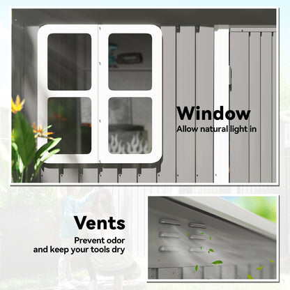 8.5 x 6ft Galvanised Steel Garden Shed with Foundation Kit, Grey