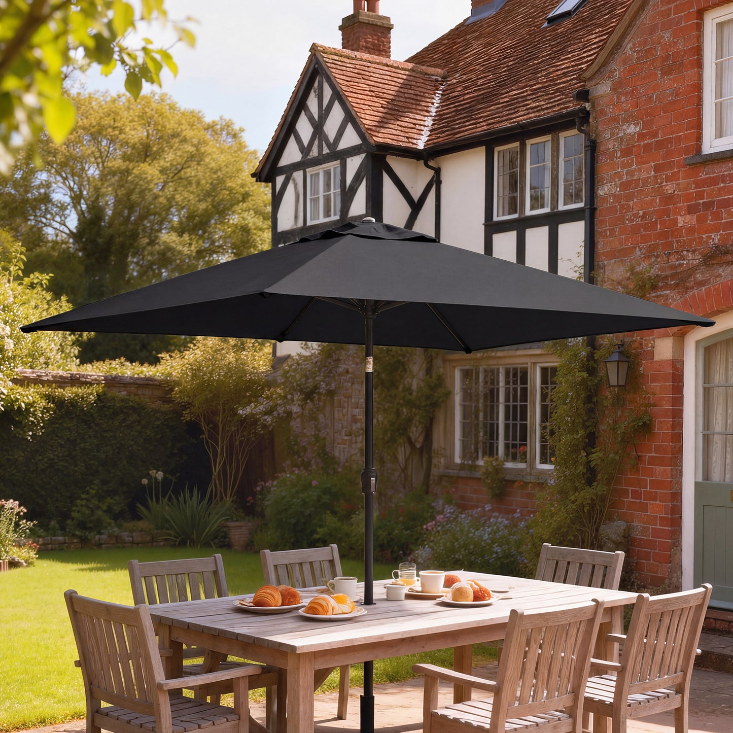 Garden Parasol, Outdoor Umbrella with Tilt Function, Black