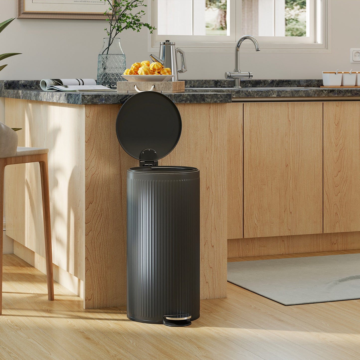 Kitchen Bin, 30 Litre Pedal Rubbish Bin with Removable Bucket, Black