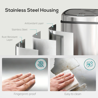 50L Sensor Bin, Stainless Steel Kitchen Bin with Automatic Close
