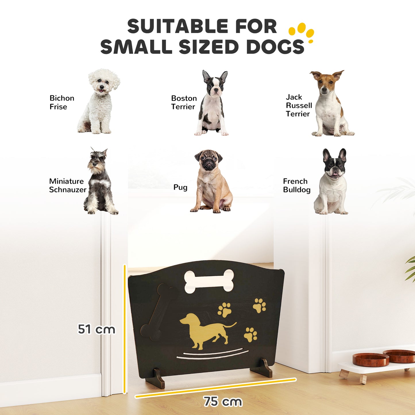 Wooden Dog Stopper, Freestanding Dog Gate with Support Feet, Black